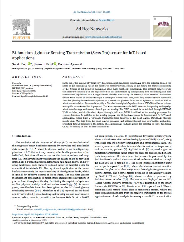 Bi-functional glucose Sensing-Transmission (Sens-Tra) sensor for IoT-based applications