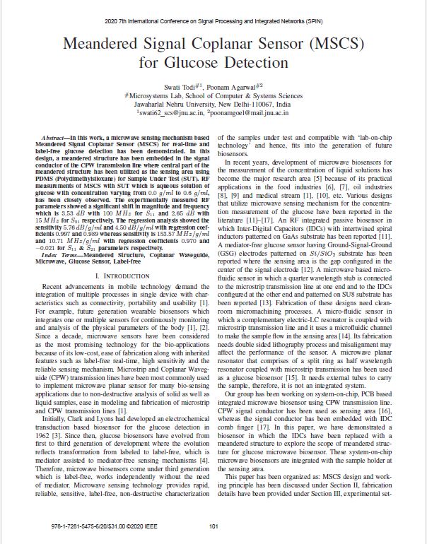 Meandered Signal Coplanar Sensor (MSCS) for Glucose Detection