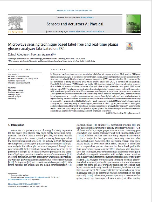 Microwave sensing technique based label-free and real-time planar glucose analyzer fabricated on FR4