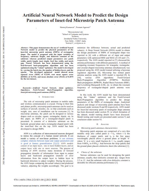 Artificial Neural Network Model to Predict the Design Parameters of Inset-fed Microstrip Patch Antenna